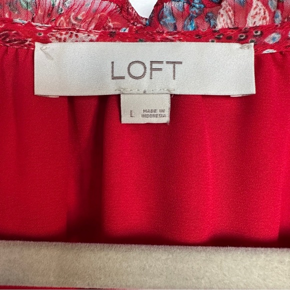 LOFT Red Ruffled Long Sleeve Blouse - Picture 3 of 6